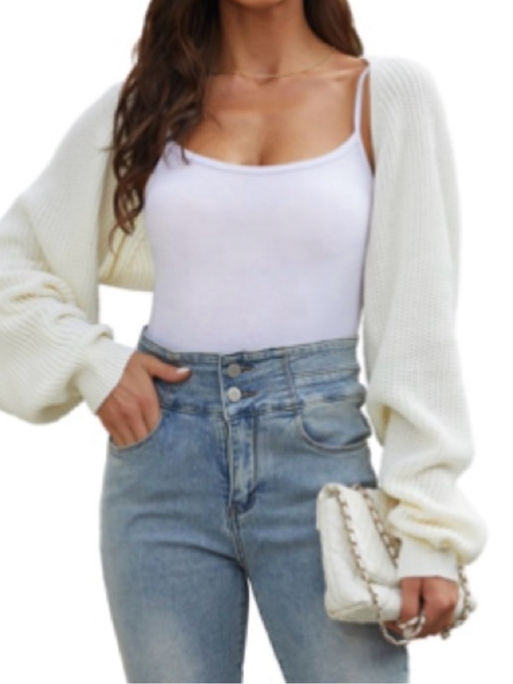 ZUGJAM Cropped Cardigan Shrug in Ivory Sz S Women